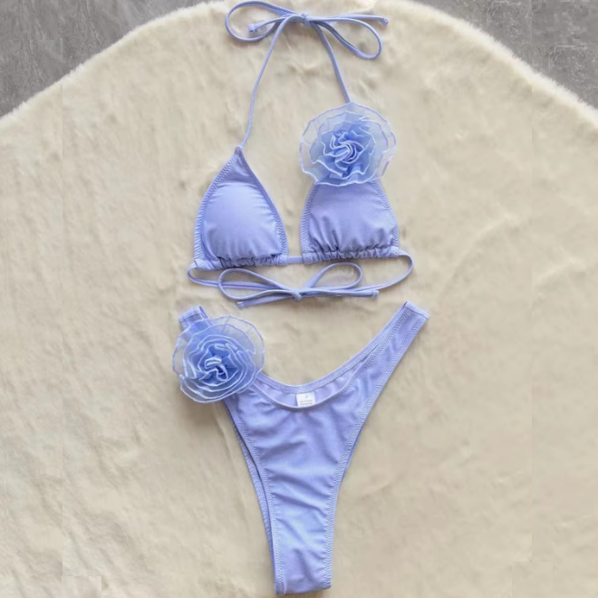 Flower Applique Sexy Two Piece Bikini Set