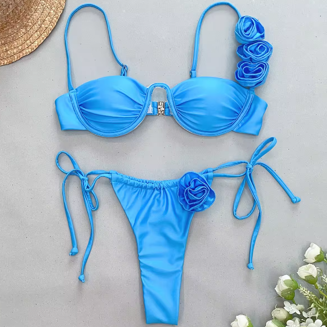 Flower Applique Sexy Two Piece Bikini Set