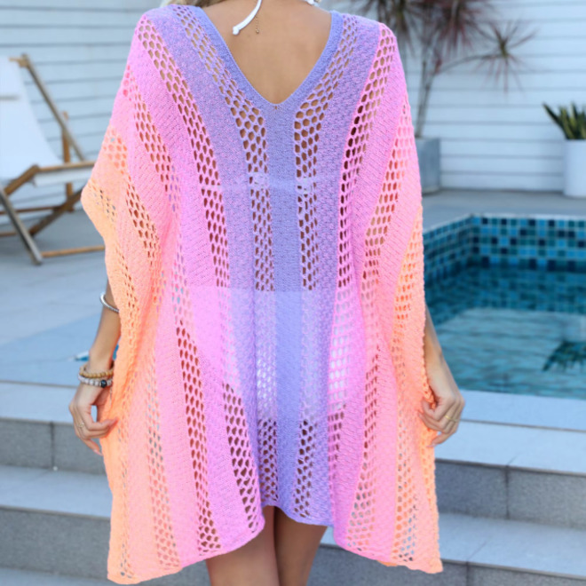 Machine weaving Crochet Long Dress Hollow Out Caftan Plus Size Beach Dress Cover Ups