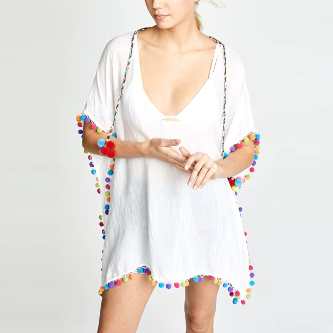 Womens Casual White Fashionable Ball Decoration Cover Up