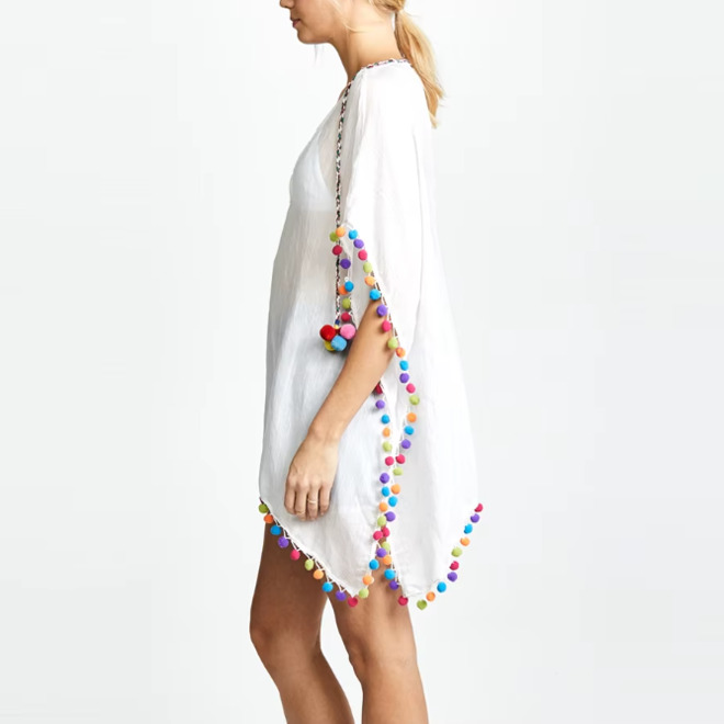 Womens Casual White Fashionable Ball Decoration Cover Up