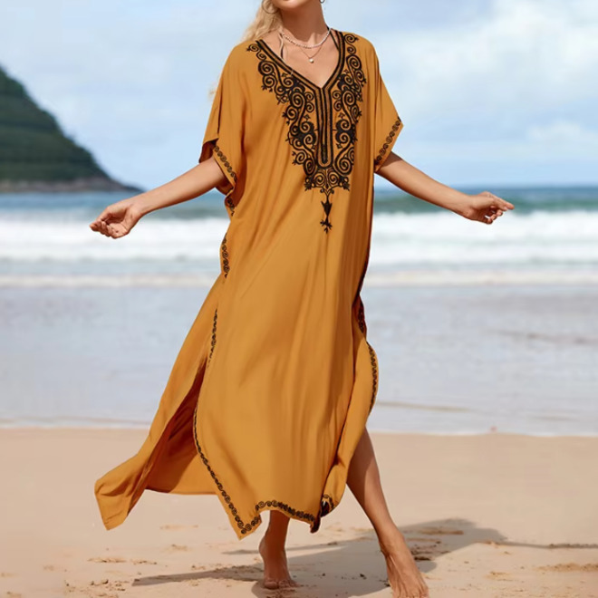 Summer Women Beachwear Long Embroidery Swimsuit Bikini Cover Up