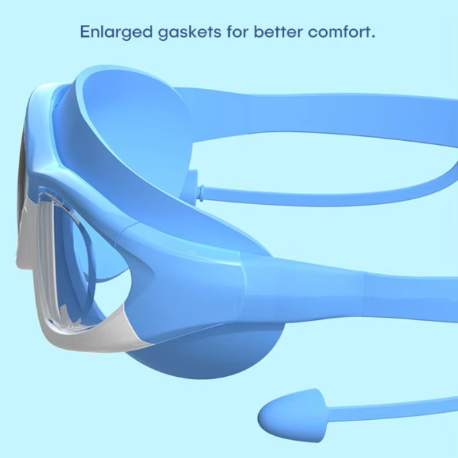 Large Frame One Piece Earplugs Anti Fog Waterproof Swimming Goggles