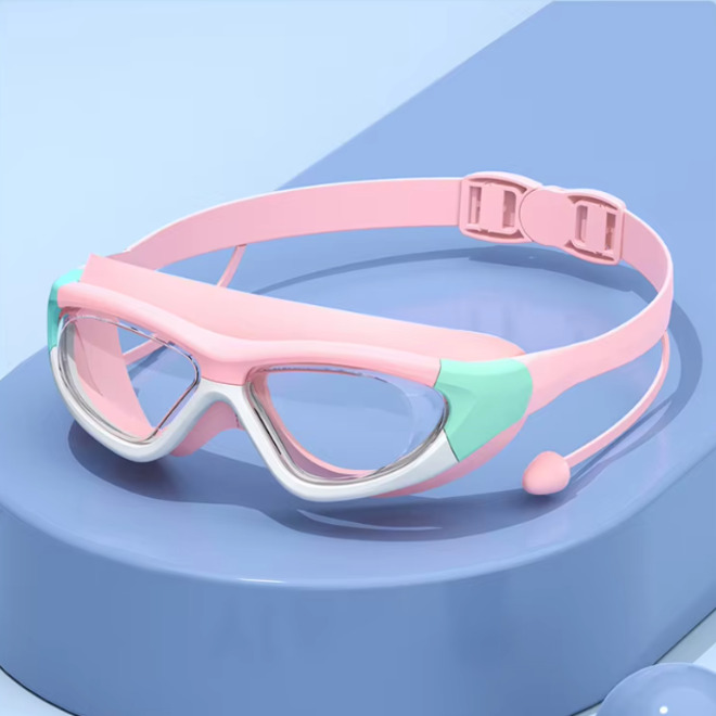 Large Frame One Piece Earplugs Anti Fog Waterproof Swimming Goggles