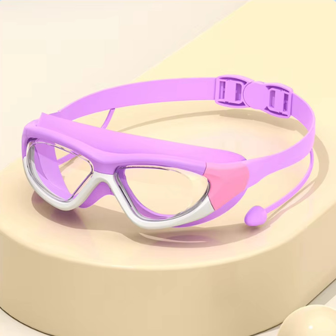 Large Frame One Piece Earplugs Anti Fog Waterproof Swimming Goggles