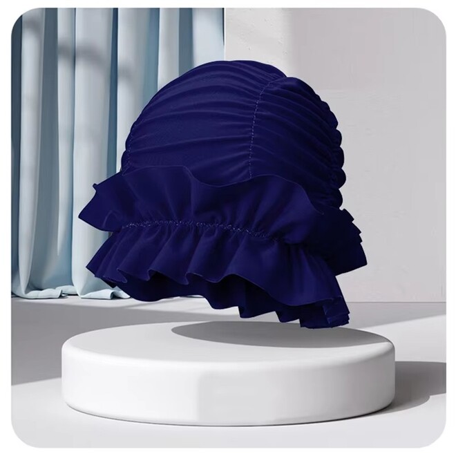 New Ruffled Design Women High Capacity Fabric Swimming Cap