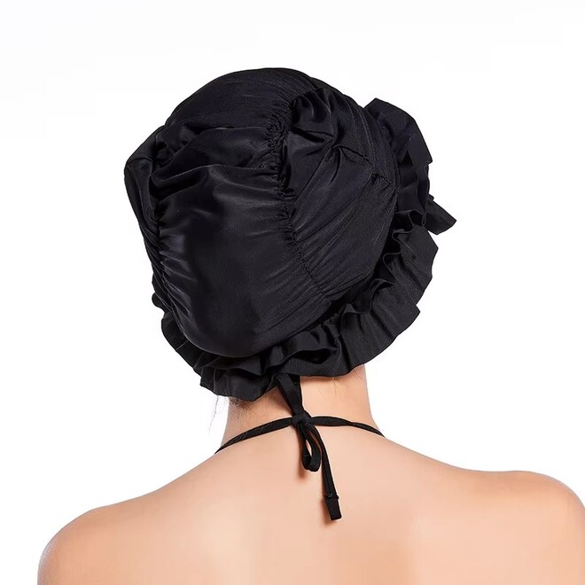 New Ruffled Design Women High Capacity Fabric Swimming Cap