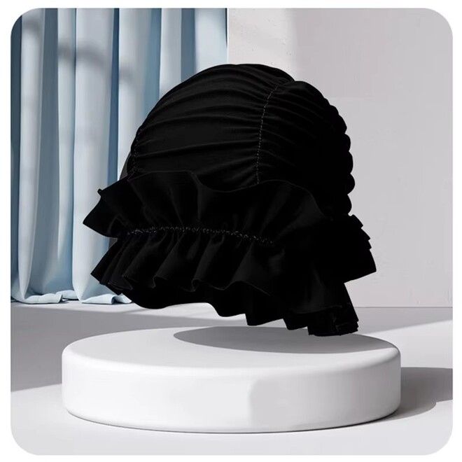 New Ruffled Design Women High Capacity Fabric Swimming Cap