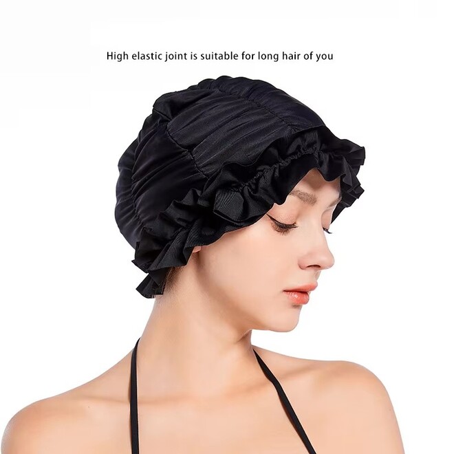 New Ruffled Design Women High Capacity Fabric Swimming Cap