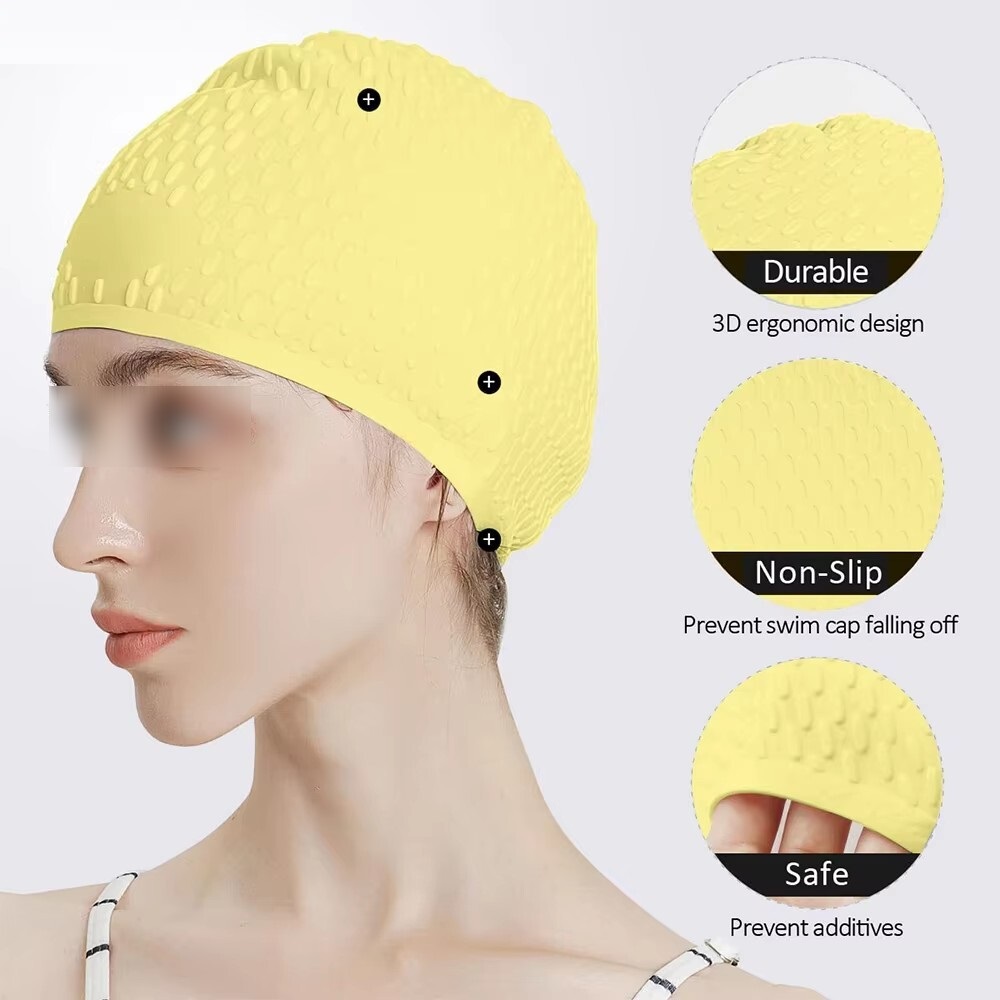 Comfortable Silicone Curly Short Medium Long Hair Swimming Cap